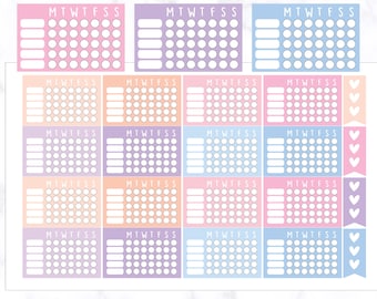 Pegatinas para planificador de hábitos semanales de 5 filas / Pegatinas para seguimiento de hábitos / Pegatinas para seguimiento semanal / Pegatinas para planificador