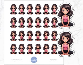 Pegatinas de Yogi Girl / Pegatinas para Planificador de Yoga / Pegatinas de Yoga Girl / Pegatinas de Meditación / Pegatinas de Fitness Girl / Pegatinas de Estiramiento