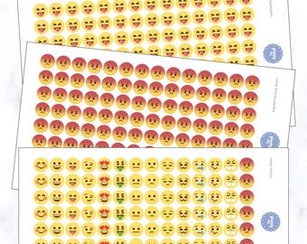 14 pegatinas de emojis para agenda / Pegatinas de emojis de caras sonrientes / Cara roja enfadada / Cara riendo