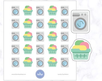 Laundry Day Planner Stickers | Laundry Stickers | Washing Clothes Planner Stickers | Washing Machine Stickers | Laundry Basket Stickers