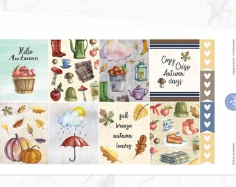 Happy Autumn Weekly Kit für Erin Condren Vertikaler Planer | Herbst Sticker | Herbst Wochen Kit | Niedliches Herbst Sticker Kit
