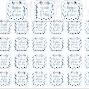 Quadratischer Kranz Handmade with Love Aufkleber | Made with Love Aufkleber | Handmade Verpackung Label Aufkleber | Selbstgemachte Sticker