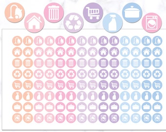 Housework Icon Round Planner Stickers | Housework Stickers | Cleaning Icon Stickers | Spray Stickers | Recycle Stickers | Cooking Stickers