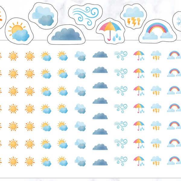 Watercolour Weather Planner Stickers | Weather Journal Stickers | Planner Stickers | Weather Tracker Stickers | Weather Icon Stickers