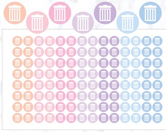 Trash Bin Icon Stickers | Trash Day Planner Stickers | Housework Icon Stickers | Journal Stickers | Circle Stickers | Rubbish Bin Stickers