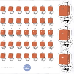 Niedliche Unpack Bags Stickers | Koffer Aufkleber | Gepäck Aufkleber | Reise-Aufkleber | Reise-Aufkleber | Planer Aufkleber | Journal Aufkleber