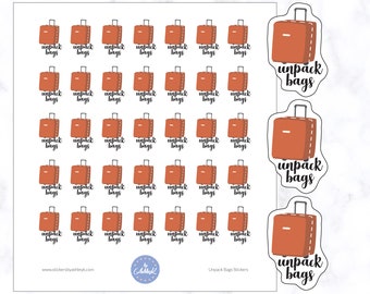 Cute Unpack Bags Stickers | Suitcase Stickers | Luggage Stickers | Travel Stickers | Trip Stickers | Planner Stickers | Journal Stickers