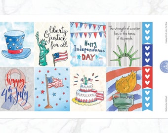 Glücklich 4. Juli Weekly Kit für Erin Condren Vertikale Horizontale Planer | Unabhängigkeitstag Wöchentliches Kit | 4. Juli Planer Aufkleber