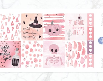 Kit semanal de Halloween rosa para planificador vertical y horizontal de Erin Condren / Lindas pegatinas para planificador de Halloween / Kit de pegatinas semanal de octubre