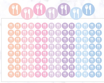 Cutlery Icon Stickers | Cutlery Stickers | Meal Plan Stickers | Meal Stickers | Journal Stickers | Circle Stickers | Icon Round Stickers