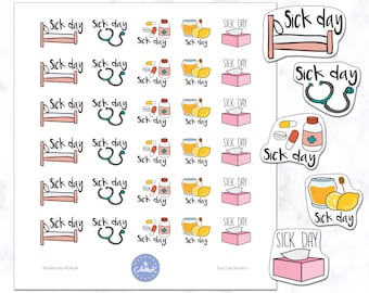 Sick Day Aufkleber | Sick Day Sticker | Journal Aufkleber | Tagebuch Aufkleber | Arzttermin Aufkleber | Bett Aufkleber