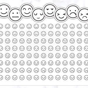 Pegatinas de emoticones lindos de contorno / Pegatinas de emoticones redondos / Pegatinas de emoticones de caras / Pegatinas de seguimiento del estado de ánimo / Pegatinas de planificador del estado de ánimo