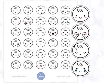 Emoticon Heads Stickers | Emoticon Stickers | Facial Expressions Stickers | Mood Tracker Stickers | Mood Planner Sticker | Mood Stickers