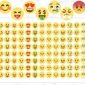 14 pegatinas de emojis para planificador / Pegatinas de emojis de cara sonriente / Pegatinas de emojis enojados / Pegatinas de emoticonos tristes / Pegatinas de planificador con seguimiento del estado de ánimo