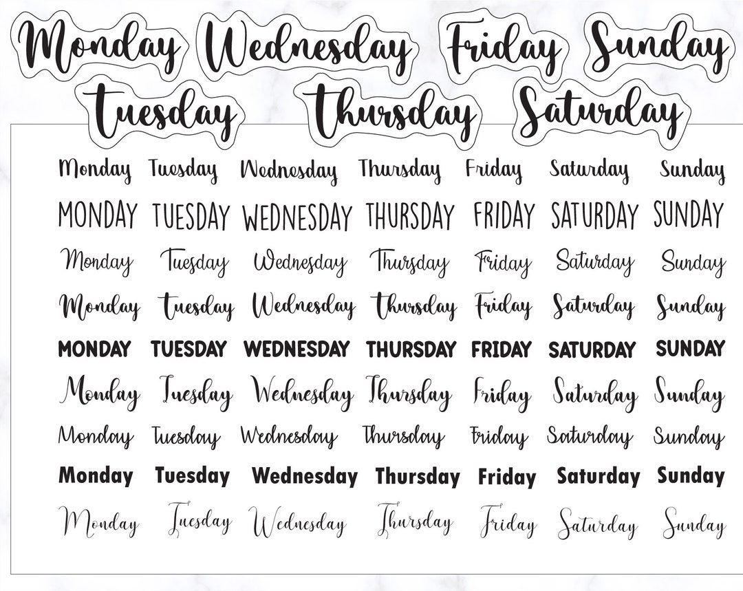 Weekly Header Stickers | Days Script Stickers | Days Planner Stickers ...