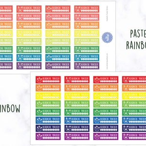 K&ouml;nnte beinhalten: Ein Satz bedruckbarer Aufkleber zur Verfolgung von Kopfschmerzen in einem Regenbogen-Farbschema. Die Aufkleber zeigen ein Cartoon-Gesicht mit einer Krone und den Text "HEADACHE TRACKER" sowie einen Platz zum Aufzeichnen von Kopfschmerz-Vorkommnissen.