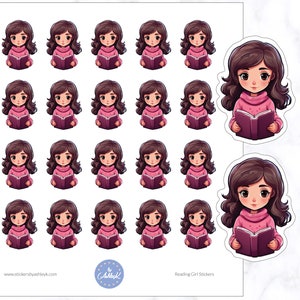 Stickers fille lisant | Stickers Temps de lecture | Stickers pour agenda | Stickers "Lire un livre" | Stickers pour agenda | Autocollants pour journaux