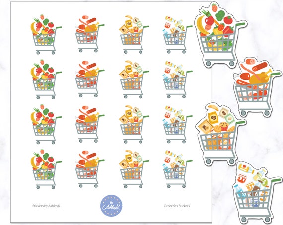 Groceries Planner Stickers Grocery Shopping Sticker Shopping Cart