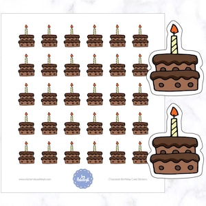Chocolate Birthday Cake Planner Stickers | Happy Birthday Stickers | Birthday Tracker Planner Stickers | Chocolate Cake Planner Stickers