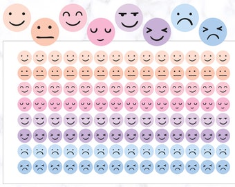 Cute Emoticon Stickers | Emoticon Round Stickers | Face Emoticon Stickers | Mood Tracker Stickers | Mood Planner Sticker | Mood Sticker