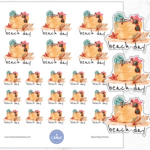 Pegatinas para planificador con bolsa de playa sobre arena / Pegatinas para día de playa / Pegatinas para planificador de playa / Pegatinas para planificador de verano / Pegatinas con vibraciones de verano