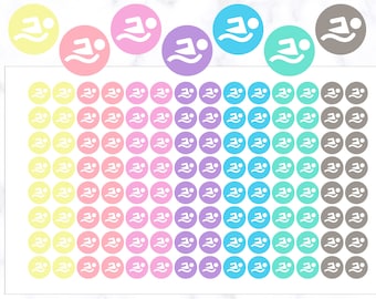 Swimming Icon Stickers | Workout Stickers | Fitness Stickers | Journal Stickers | Swimming Circle Stickers | Icon Round Stickers