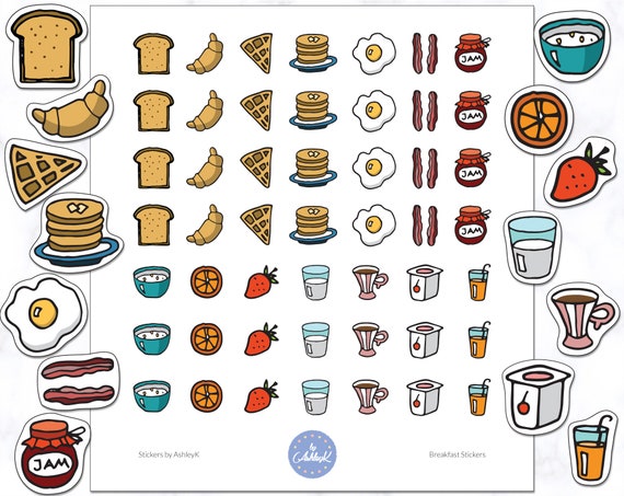 Breakfast Stickers Food Stickers Meal Stickers Planner | Etsy