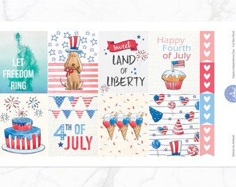 Glücklicher Unabhängigkeitstag Wochen Kit für Erin Condren Vertikalen Horizontalen Planer | Juli 4th Weekly Kit | Niedliches Wochenend Kit zum Unabhängigkeitstag