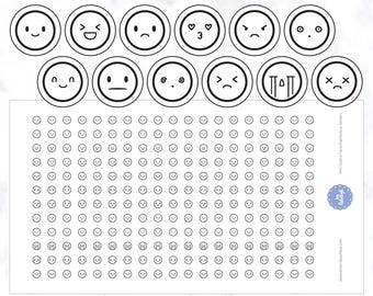 Mini Facial Expressions Stickers | Mood Tracker | Happy | Sick | Angry | Tired | Sad