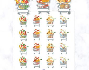 Groceries Planner Stickers | Grocery Shopping Sticker | Shopping Cart Stickers | Grocery Planner Stickers | Cart Stickers | Journal Stickers