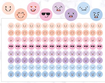 Adesivi con emoticon divertenti e scarabocchiate / Adesivi rotondi con emoticon / Adesivi con emoticon carine / Adesivi per monitorare l'umore / Adesivi per pianificare l'umore / Adesivi per l'umore