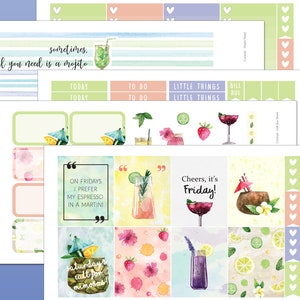 Cocktailweekset voor Erin Condren Planner | Stickers cocktailplanner voor vrijdag | Wekelijkse stickerkit Erin Condren | Weekpakket voor meidenavond