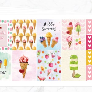 Kit semanal Summer Vibes para planificador vertical Erin Condren / Kit semanal de verano / Pegatinas para planificador de verano / Kit semanal de pegatinas de helado