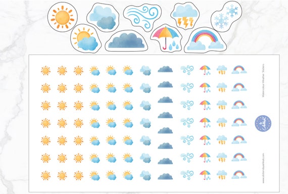 Watercolour Weather Planner Stickers | Weather Journal Stickers | Planner Stickers | Weather Tracker Stickers | Weather Icon Stickers