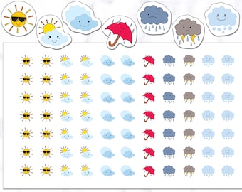 Mini Cute Weather Stickers | Weather Planner Stickers | Weather Icon Stickers | Journal Stickers | Planner Stickers | Diary Stickers