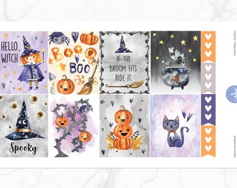 Kit semanal de Hello Witch para planificador vertical y horizontal de Erin Condren / Pegatinas para planificador de Halloween / Kit semanal de Halloween / Kit semanal de octubre