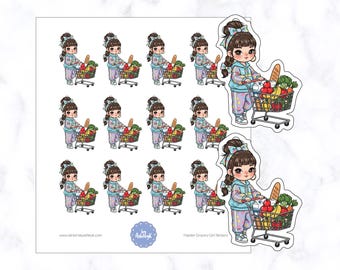 Hipster Grocery Girl Planner Stickers | Grocery Shopping Planner Stickers | Shopping Stickers | Grocery Cart Planner Stickers