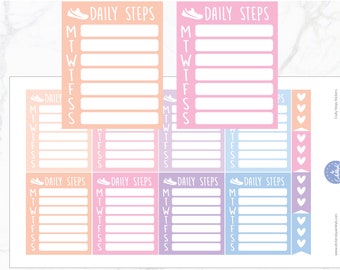 Stickers voor dagelijkse stappen | Stickers stappenplanner | Dagboekstickers | Dagboekstickers | Functionele stickers | Erin Condren plannerstickers
