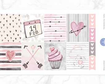 Pink Valentine&#39;s Day Weekly Kit for Erin Condren Vertical Horizontal Planner | Valentine&#39;s Day Weekly Sticker Kit | February Weekly Kit