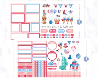 Glücklicher Unabhängigkeitstag wöchentliche Verbreitung Planer Aufkleber | 4. Juli Weekly Spread Stickers | Glücklicher 4. Juli Planer Aufkleber