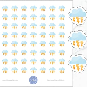 Naklejki z akwarelą Thunder Storm Weather Planner | Naklejki pogodowe | Naklejki Thunder Storm | Naklejki do śledzenia pogody