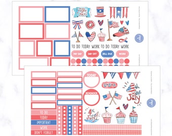 Unabhängigkeitstag Wochenübersicht Planer Aufkleber | 4. Juli Weekly Spread Stickers | Glücklicher 4. Juli Planer Aufkleber
