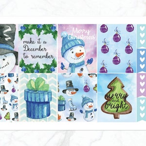 Blauwe kerstweekset voor Erin Condren Planner | Stickerset kerstplanner | Leuke wekelijkse kitstickers sneeuwpop | Weekpakket december