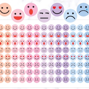 Stickers émoticônes visage | ronds émoticônes | Stickers émoticônes pour agenda | Stickers suivi de l'humeur | Stickers planificateur d'humeur | Stickers ambiance