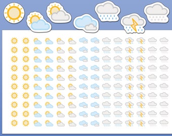 140 Weather Stickers | Weather Planner Stickers | Cute Weather Icon Stickers | Weather Tracker Stickers | Weather Tracking Stickers
