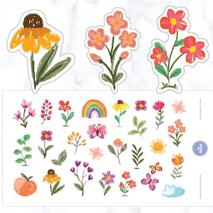 Decoratieve stickers lentebloemen | Decoratieve plannerstickers met pastelkleurige bloemen | Lentestickers | Bloemenstickers | Tuinstickers