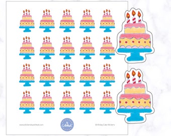 Pink Birthday Cake Planner Stickers | Happy Birthday Stickers | Birthday Tracker Planner Stickers | Birthday Cake Planner Stickers