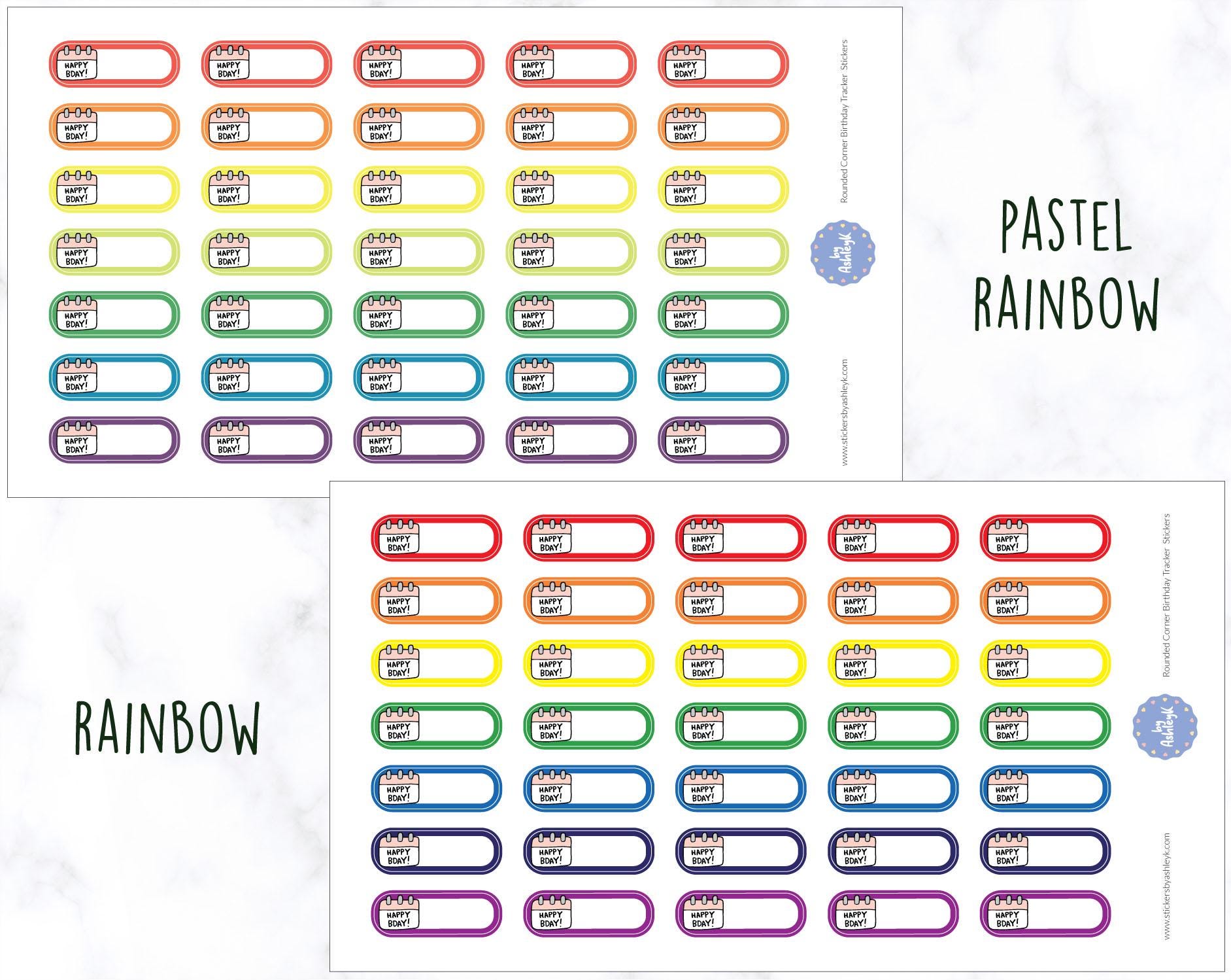 Rounded Corner Birthday Tracker Planner Stickers | Birthday Planner ...