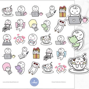 Pegatinas de colección de emojis / Pegatinas de planificador de emojis de trabajo / Pegatinas de emojis de sueño / Pegatinas de emojis de café / Pegatinas de planificador de emojis de ojos de corazón