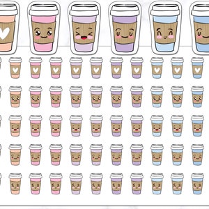 Lindas pegatinas de taza de café / Pegatina de taza de café / Pegatinas de café para llevar / Pegatinas de hora de café / Lindas pegatinas de café / Pegatinas de café